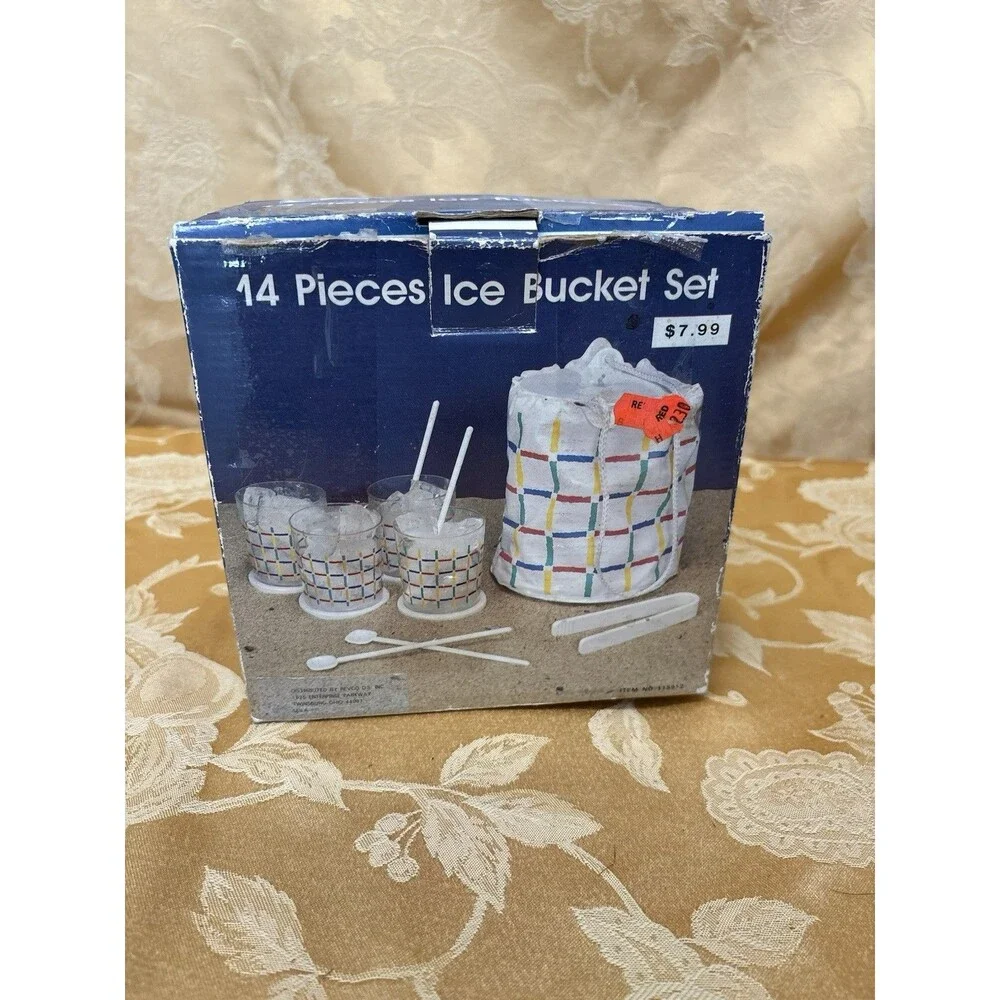 14-Piece Ice Bucket Set 3.5qt Plastic Vinyl White Multicolor with Tongs